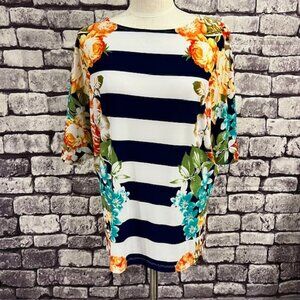 Investments NWT Multicolored Short Batwing Style Sleeve Blouse Size L